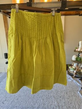 Free People Pleated A-Line Skirt in Chartreuse Green